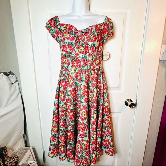 Modcloth Floral Sheen of Spring Fit & Flare Midi Sundress Off Shoulder 6 NWT - Picture 4 of 11